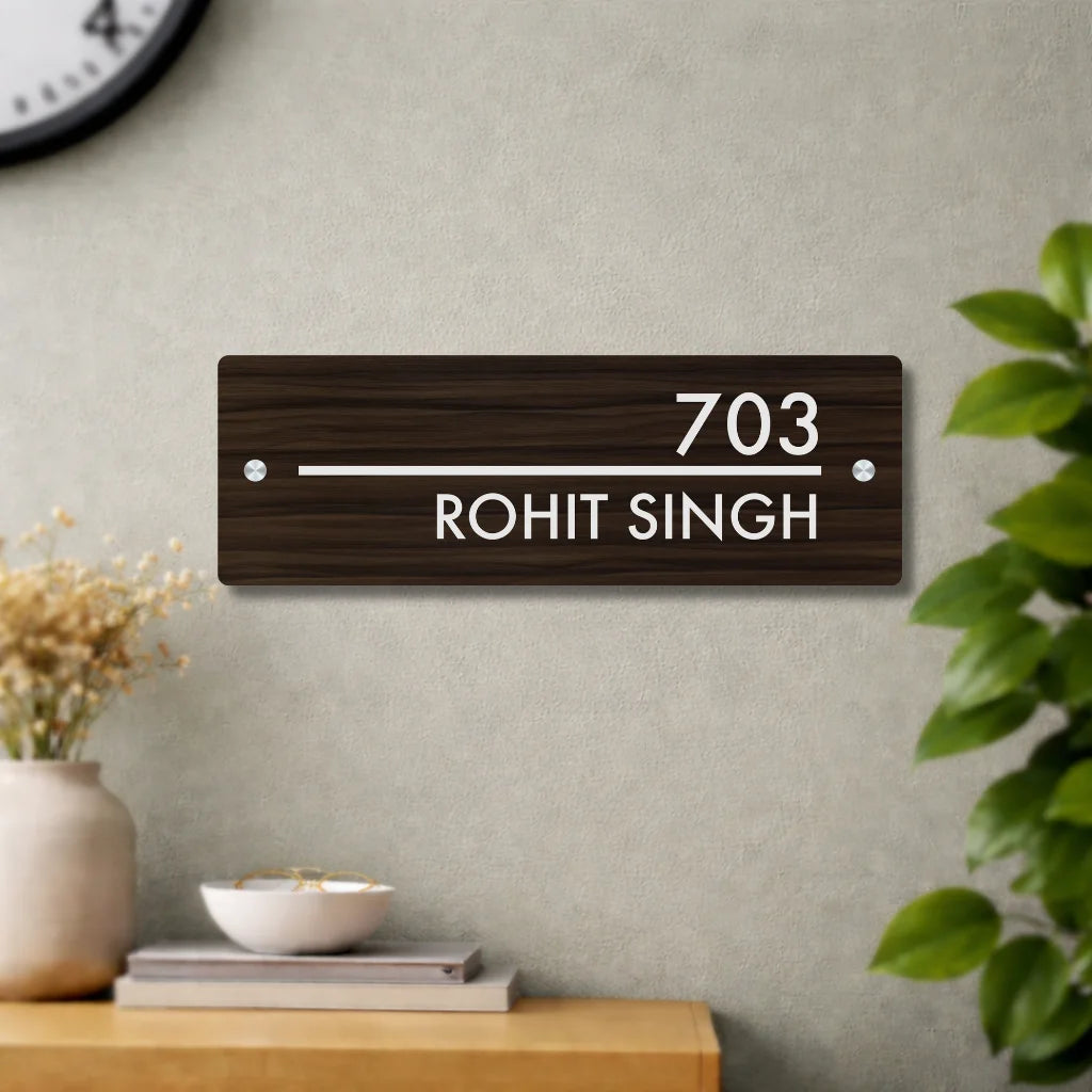 House Number/Name Plate - (Walnut Effect)